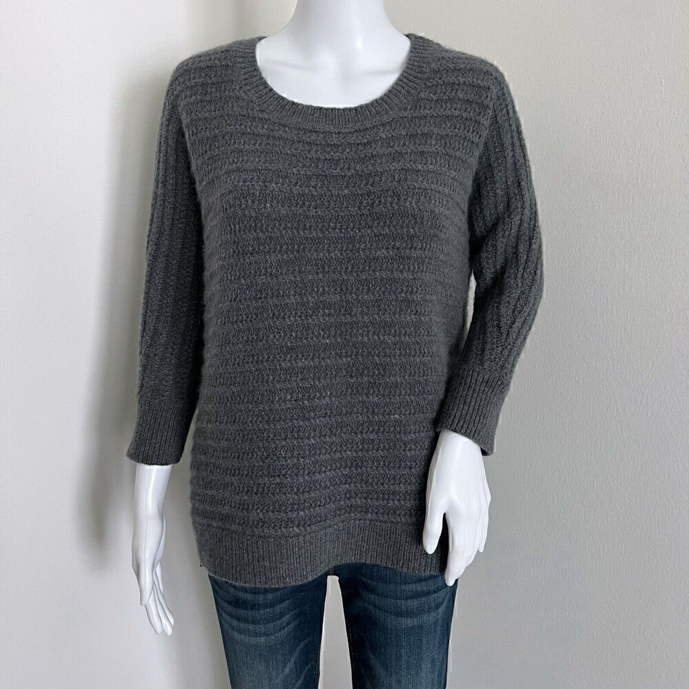 Garnet Hill Women's Sweater Size S Gray Lambswool Angora Blend Side Zippers